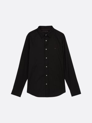 black th flex slim fit poplin shirt for men tommy hilfiger