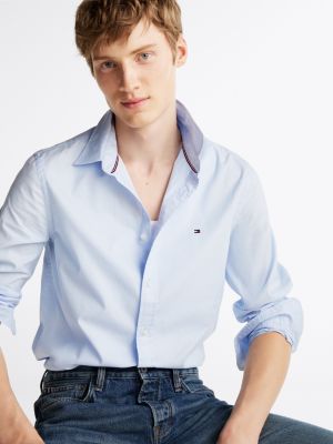 blue th flex slim fit poplin shirt for men tommy hilfiger