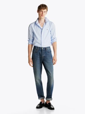 blue th flex slim fit poplin shirt for men tommy hilfiger