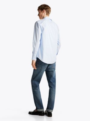 chemise ajustée en popeline th flex bleu pour hommes tommy hilfiger