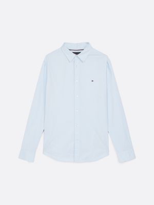 chemise ajustée en popeline th flex bleu pour hommes tommy hilfiger