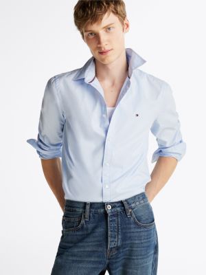 blue th flex slim fit poplin overhemd voor heren - tommy hilfiger