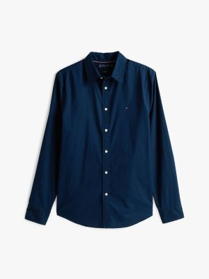 blue th flex slim fit poplin shirt for men tommy hilfiger