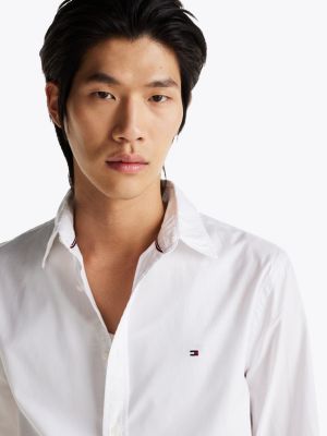 camisa th flex de popelín con corte slim blanco de hombres tommy hilfiger