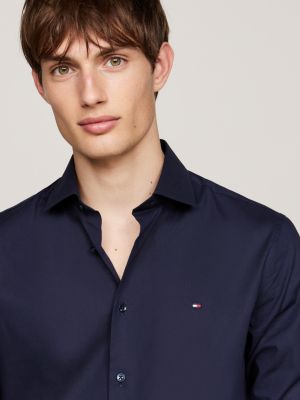 blue flex slim fit poplin shirt for men tommy hilfiger