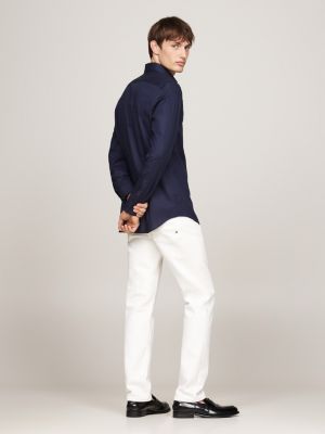 blau slim fit popeline-hemd mit flex technology für herren - tommy hilfiger