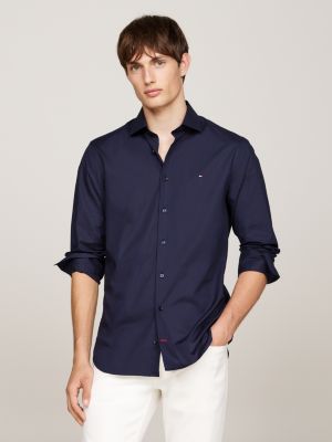 blue flex slim fit poplin shirt for men tommy hilfiger