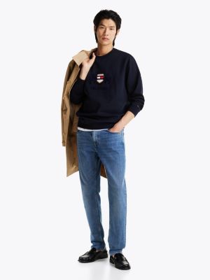 blauw sweatshirt met ronde hals en logo voor heren - tommy hilfiger