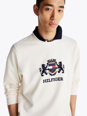 sweat à logo et col ras-du-cou beige pour hommes tommy hilfiger