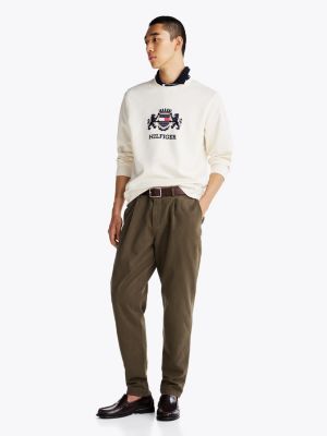 sweat à logo et col ras-du-cou beige pour hommes tommy hilfiger