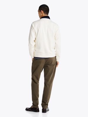 sweat à logo et col ras-du-cou beige pour hommes tommy hilfiger