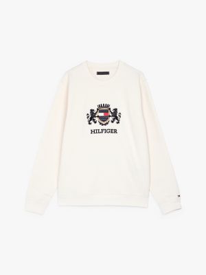 sweat à logo et col ras-du-cou beige pour hommes tommy hilfiger