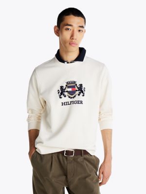 beige bluza z okrągłym dekoltem i logo dla mężczyźni - tommy hilfiger