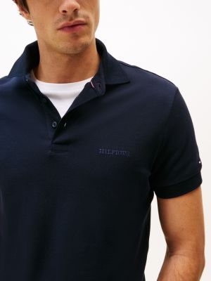 blauw regular fit polo met hilfiger monotype-logo voor heren - tommy hilfiger