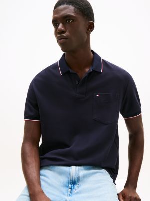 polo relaxed fit con tasca sul petto blu da uomini tommy hilfiger