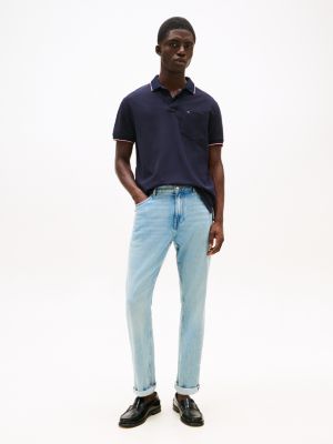 polo relaxed fit con tasca sul petto blu da uomini tommy hilfiger