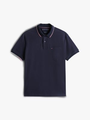 polo décontracté à poche poitrine bleu pour hommes tommy hilfiger