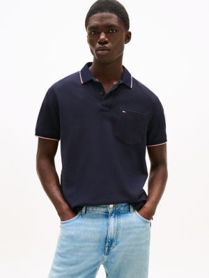 polo relaxed fit con tasca sul petto blu da uomini tommy hilfiger