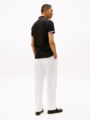 black slim fit signature cuff polo shirt for men tommy hilfiger