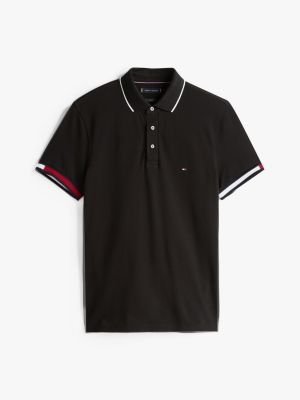 black slim fit signature cuff polo shirt for men tommy hilfiger