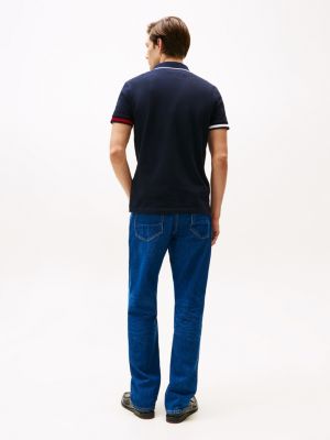 polo ajusté à liseré emblématique bleu pour hommes tommy hilfiger