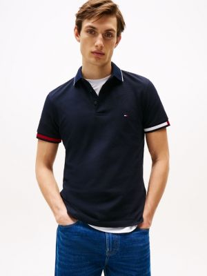 blue slim fit signature cuff polo shirt for men tommy hilfiger