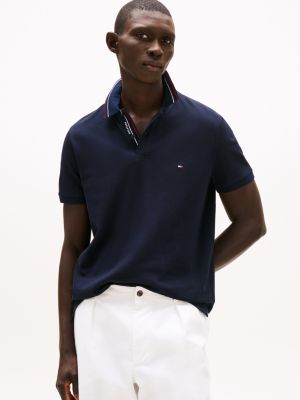 polo regular fit con dettagli a contrasto blu da uomini tommy hilfiger