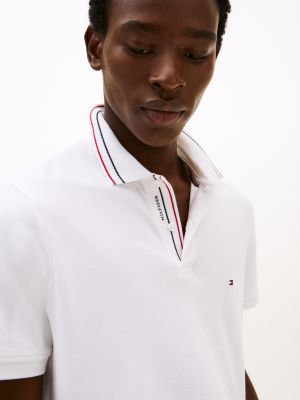 white regular fit tipped collar polo shirt for men tommy hilfiger