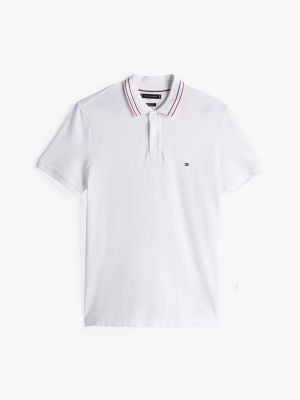 white regular fit tipped collar polo shirt for men tommy hilfiger