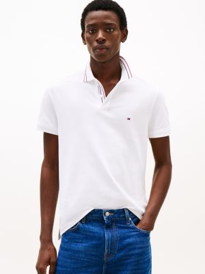 white regular fit tipped collar polo shirt for men tommy hilfiger