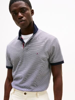 grijs regular fit gestreept poloshirt voor heren - tommy hilfiger