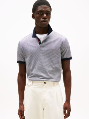 polo coupe standard à rayures gris pour hommes tommy hilfiger