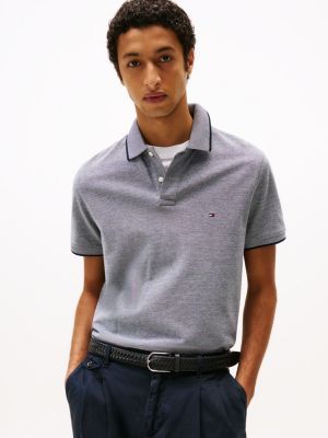 blue regular fit tipped oxford polo shirt for men tommy hilfiger