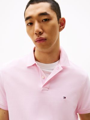 pink regular fit tipped oxford polo shirt for men tommy hilfiger