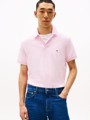 pink regular fit tipped oxford polo shirt for men tommy hilfiger