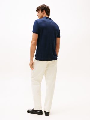 blue regular fit linen polo shirt for men tommy hilfiger