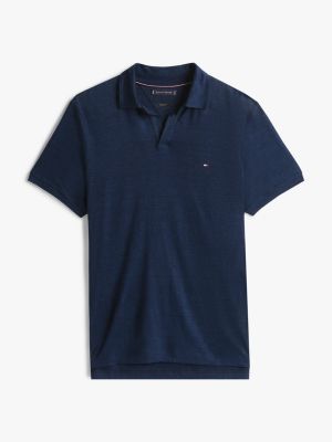 polo coupe standard en lin bleu pour hommes tommy hilfiger