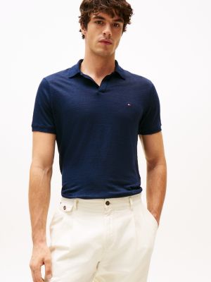 blauw regular fit linnen poloshirt voor heren - tommy hilfiger