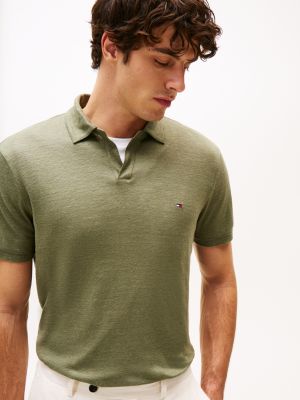 khaki regular fit linen polo shirt for men tommy hilfiger