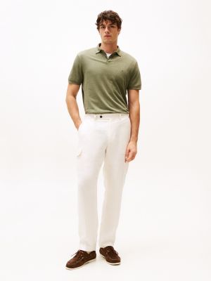 polo regular fit in lino khaki da uomini tommy hilfiger