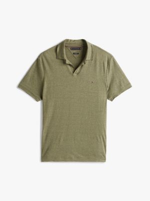 khaki regular fit linen polo shirt for men tommy hilfiger