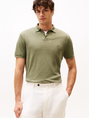 khaki regular fit linnen poloshirt voor heren - tommy hilfiger