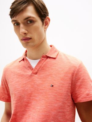 orange regular fit textured oxford polo shirt for men tommy hilfiger