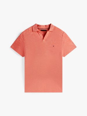 orange regular fit textured oxford polo shirt for men tommy hilfiger