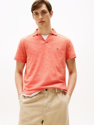 orange regular fit textured oxford polo shirt for men tommy hilfiger