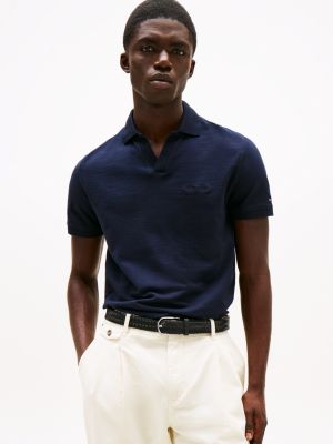 polo de felpa con corte regular blue de hombres tommy hilfiger