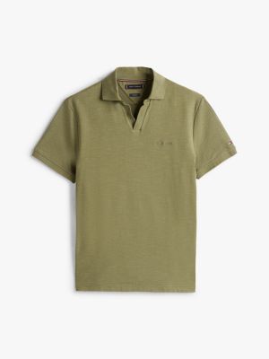 khaki regular fit terry polo shirt for men tommy hilfiger