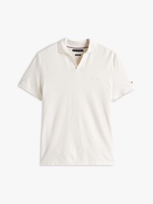 polo coupe standard en tissu éponge blanc pour hommes tommy hilfiger