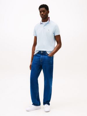 blau regular fit poloshirt mit branding am kragen für herren - tommy hilfiger