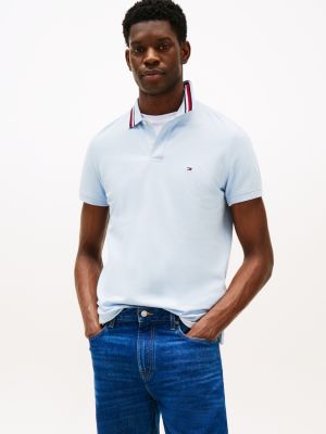 blau regular fit poloshirt mit branding am kragen für herren - tommy hilfiger